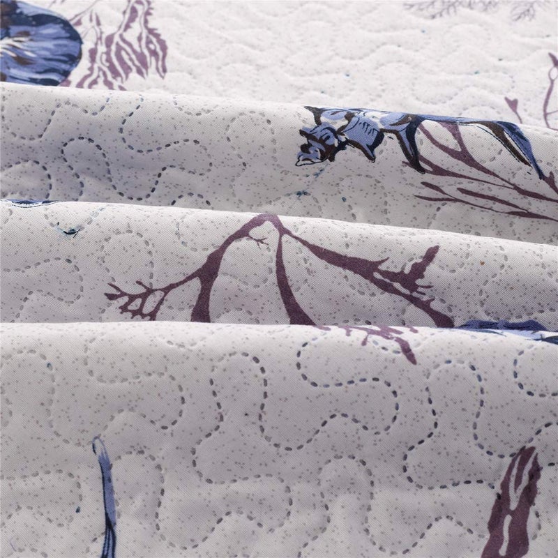 JessyHome Queen Size Beach Quilt Set - Lightweight Reversible Quilt, Bed Spread, Coverlet - Coastal Ocean Bedding - Starfish Conch Shell Home Decor - Blue - Image 2